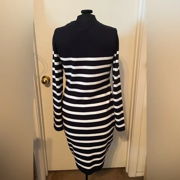 First Assembly Striped Navy and White Long Sleeve Sweater Dress - Picture 2 of 5
